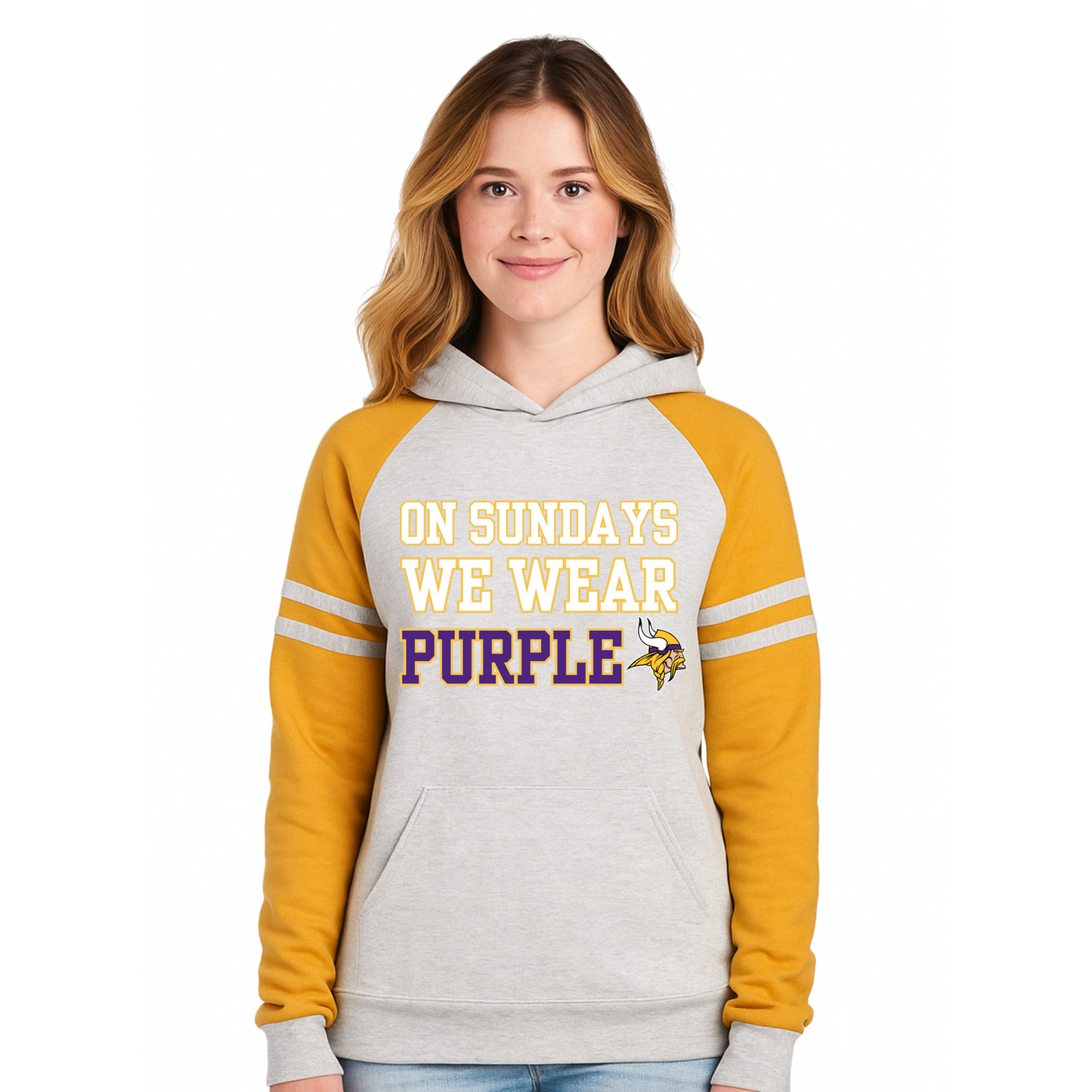 On Sundays We Wear Purple Varsity Hoodie
