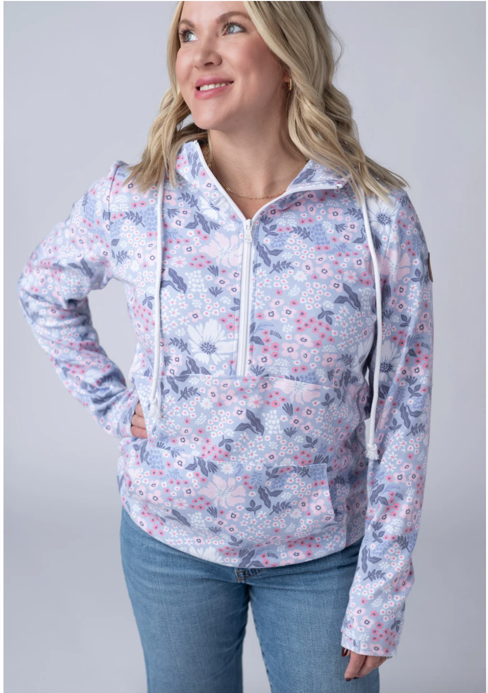 HalfZip Hoodie - Ditsy Blush Floral
