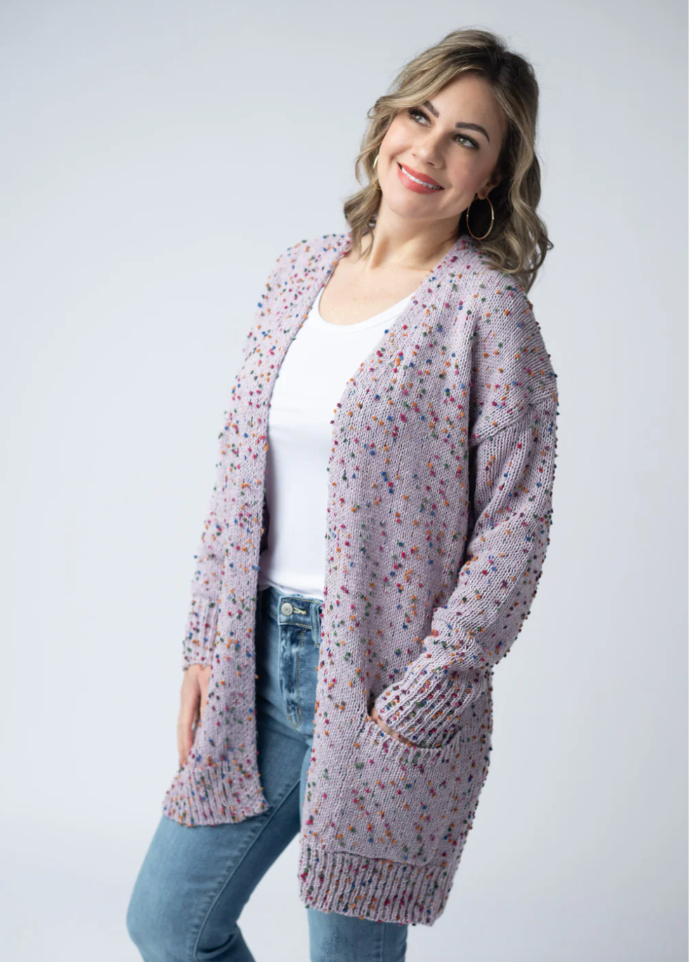 Carly Confetti Dot Cardigan - Lavender