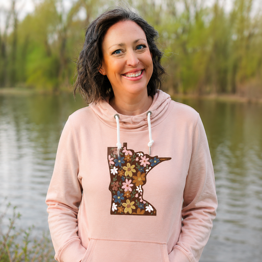 Minnesota Wildflower Hoodie – Blush Pink Cowl Neck Pullover