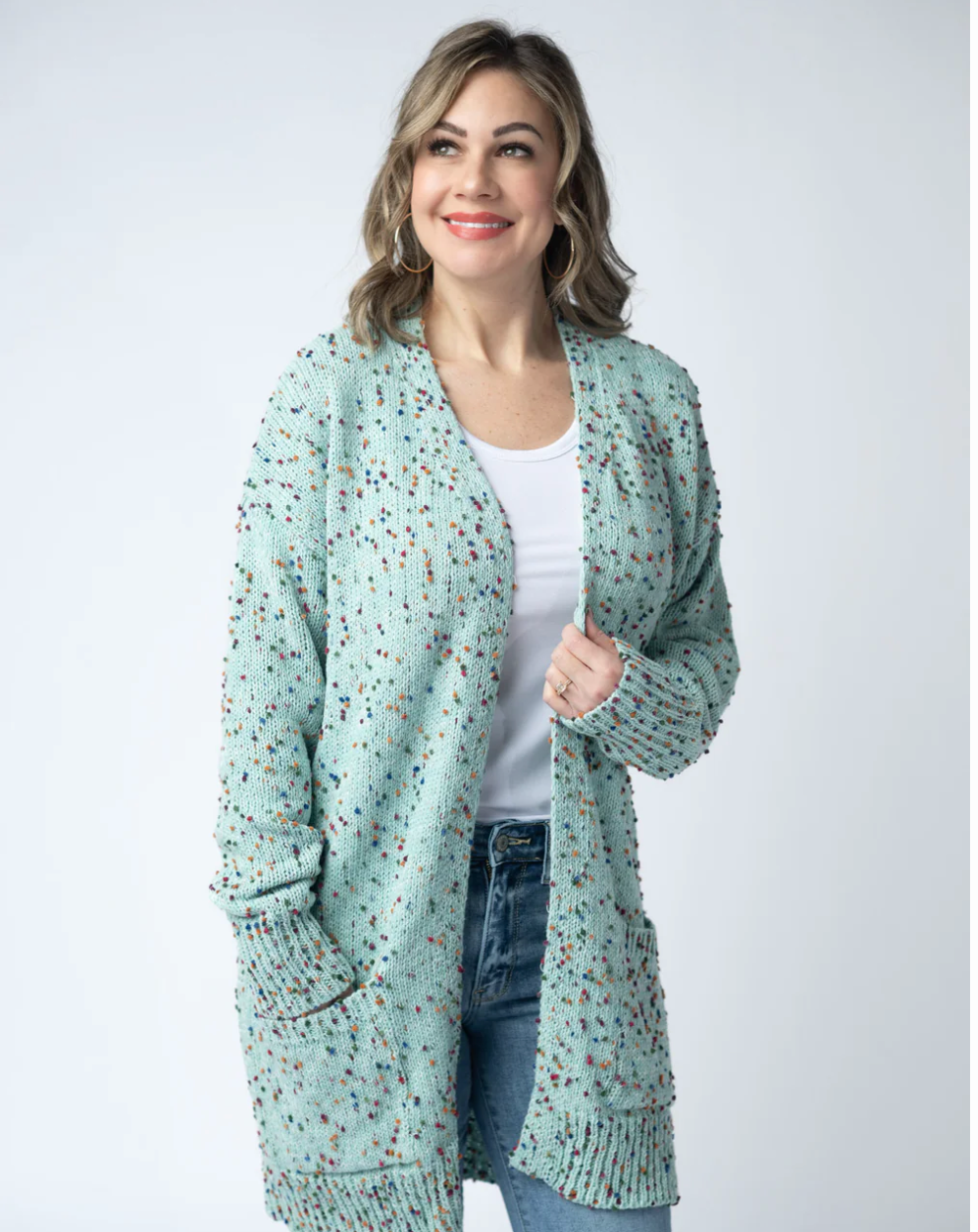 Carly Confetti Dot Cardigan - Aqua Blue
