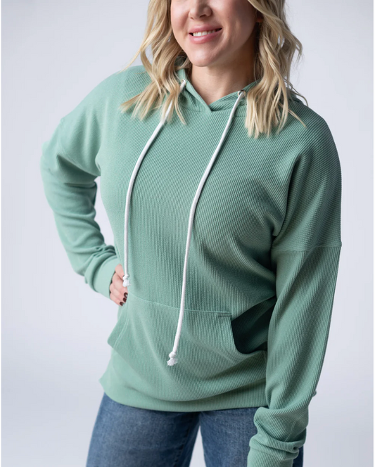 Kacey Ribbed Hoodie - Sage - With or Without Pocket Design